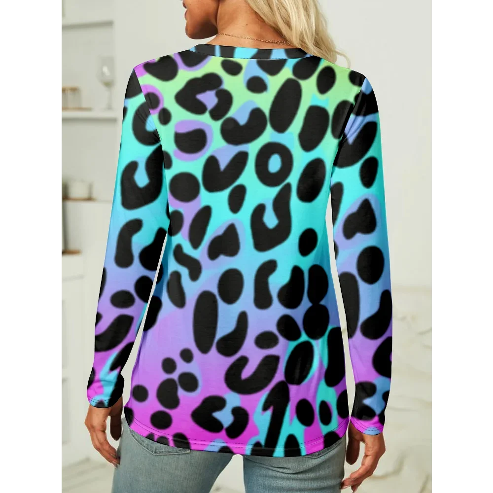 Fashion  O-Neck  Sweatshirt Women Leopard Printed  Lady  Pullover Tops Casual Basic  Long Sleeved  Autumn Winter Clothes