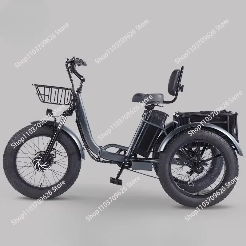 Adult Fat Tire Electric Tricycle, High Power Long Range 3 Wheel Trike for Sand Snow Cargo Delivery