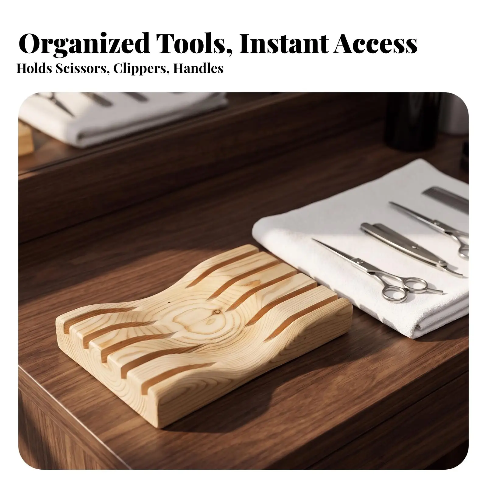 Hair Cutting Rack Black Walnut Wood Scissor Holder Stand for Barbershop Salon Organizer Countertop Storage Box Professional