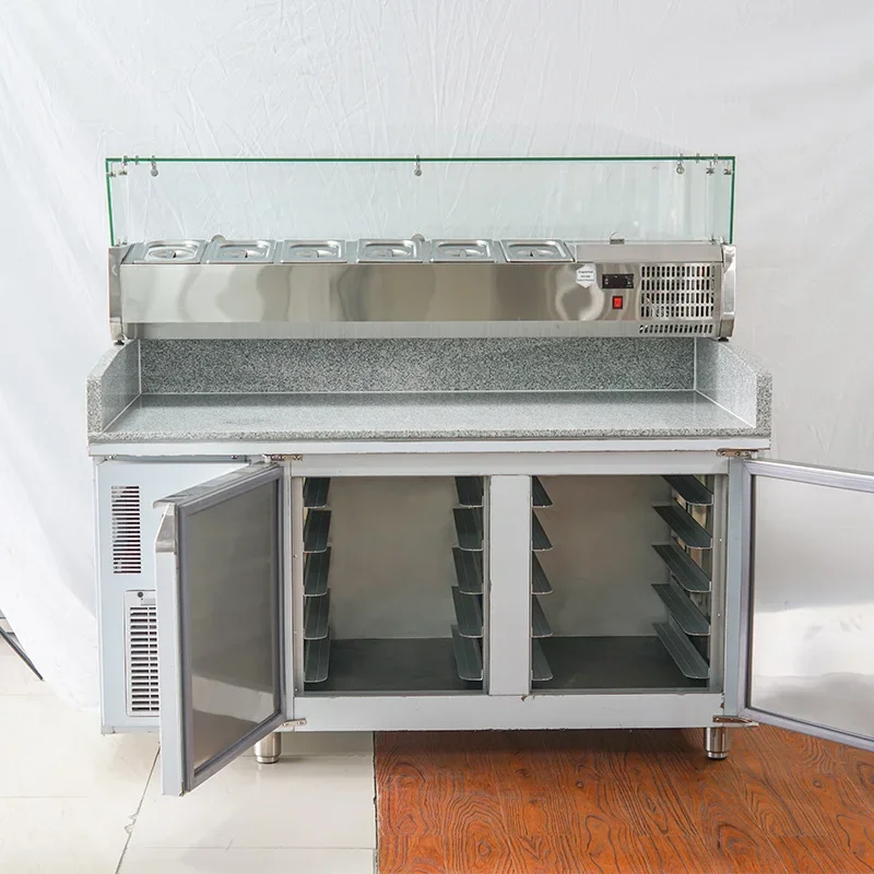 Large-capacity commercial kitchen refrigeration equipment, air-cooled marble for fresh-keeping pizza salad topping