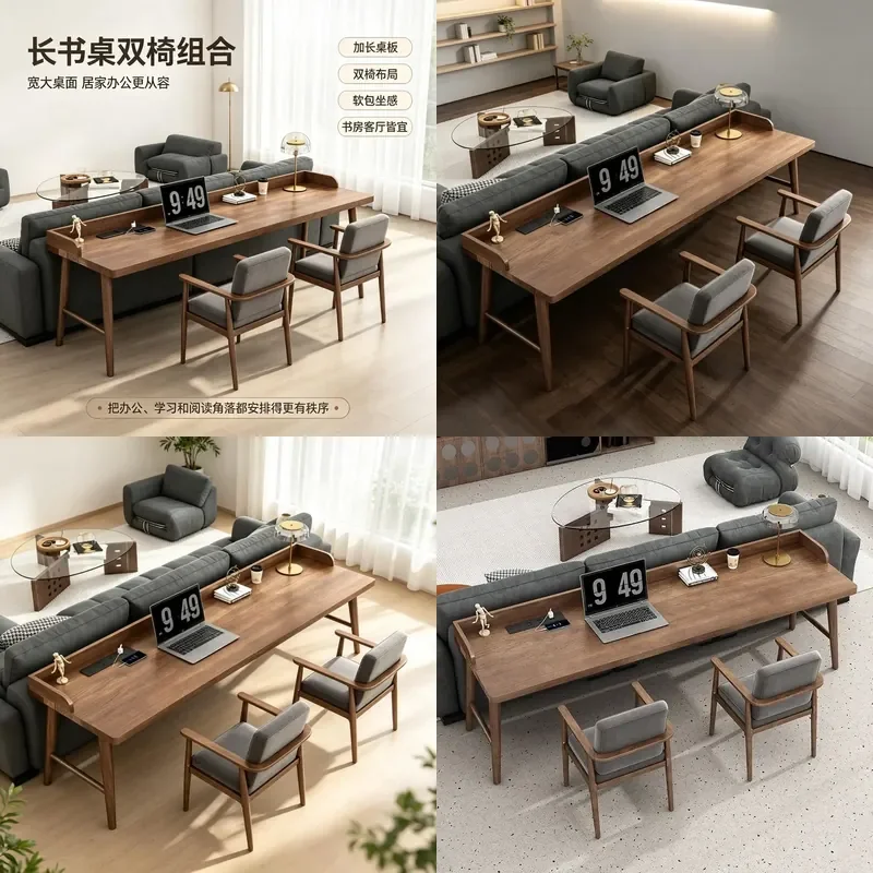 For Solid Wood Long Desk with Socket Double Home Sofa Back Living Room Office Study Table Horizontal Hall Workbench