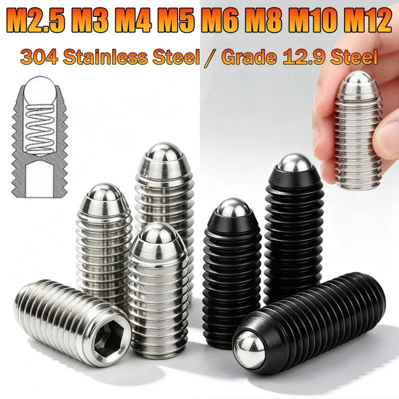 M2.5 M3 M4 M5 M6 M8 M10 M12 Black Grade 12.9 304 Stainless Steel Hex Socket Allen Spring Ball Plunger Grub Point Set Screw Bolt