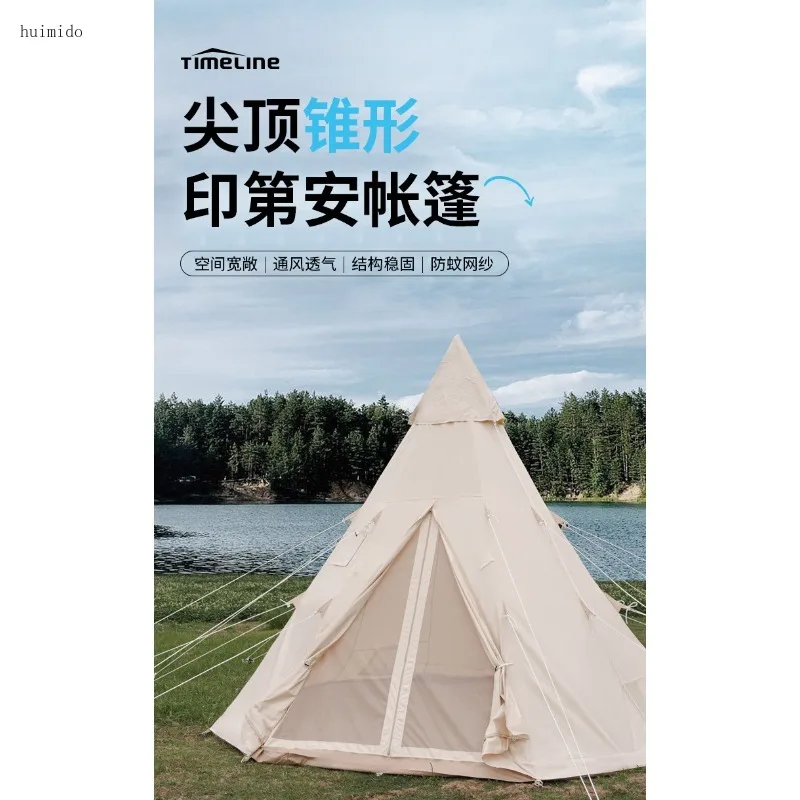 Pointed Conical Indian Tent Camping Thickened Cotton Fabric, Exquisite Camping Pyramid, Rainproof Oxford Fabric Awning