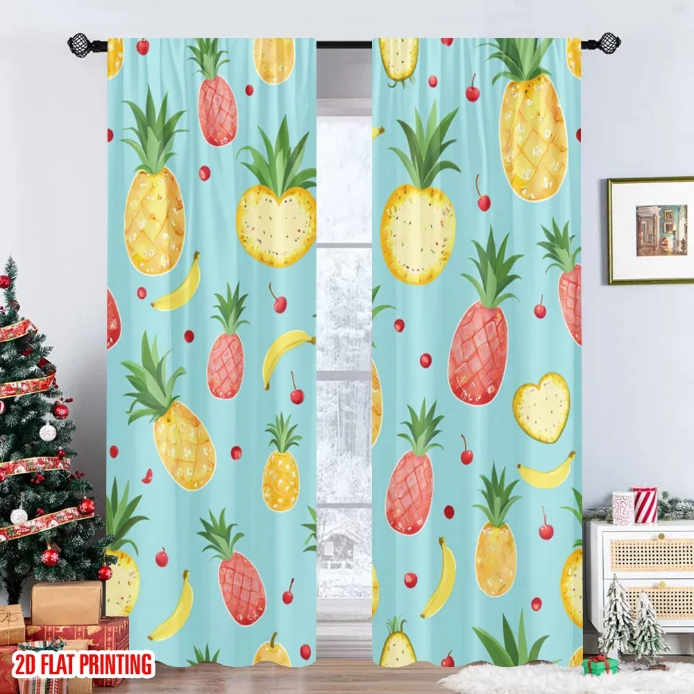 2 قطعة 2D الطباعة المسطحة الستائر الفاكهة الاستوائية الأناناس الموز البرتقال الرقمية المطبوعة البوليستر الستائر الأسرة الطرف الديكور استخدام #6