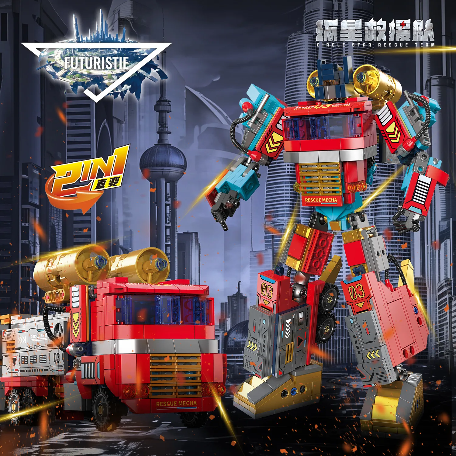 

745pcs Rescue Mecha Boy Assembly Building Blocks Toy Display Model Educational Construction Puzzle for Kids NO.912027
