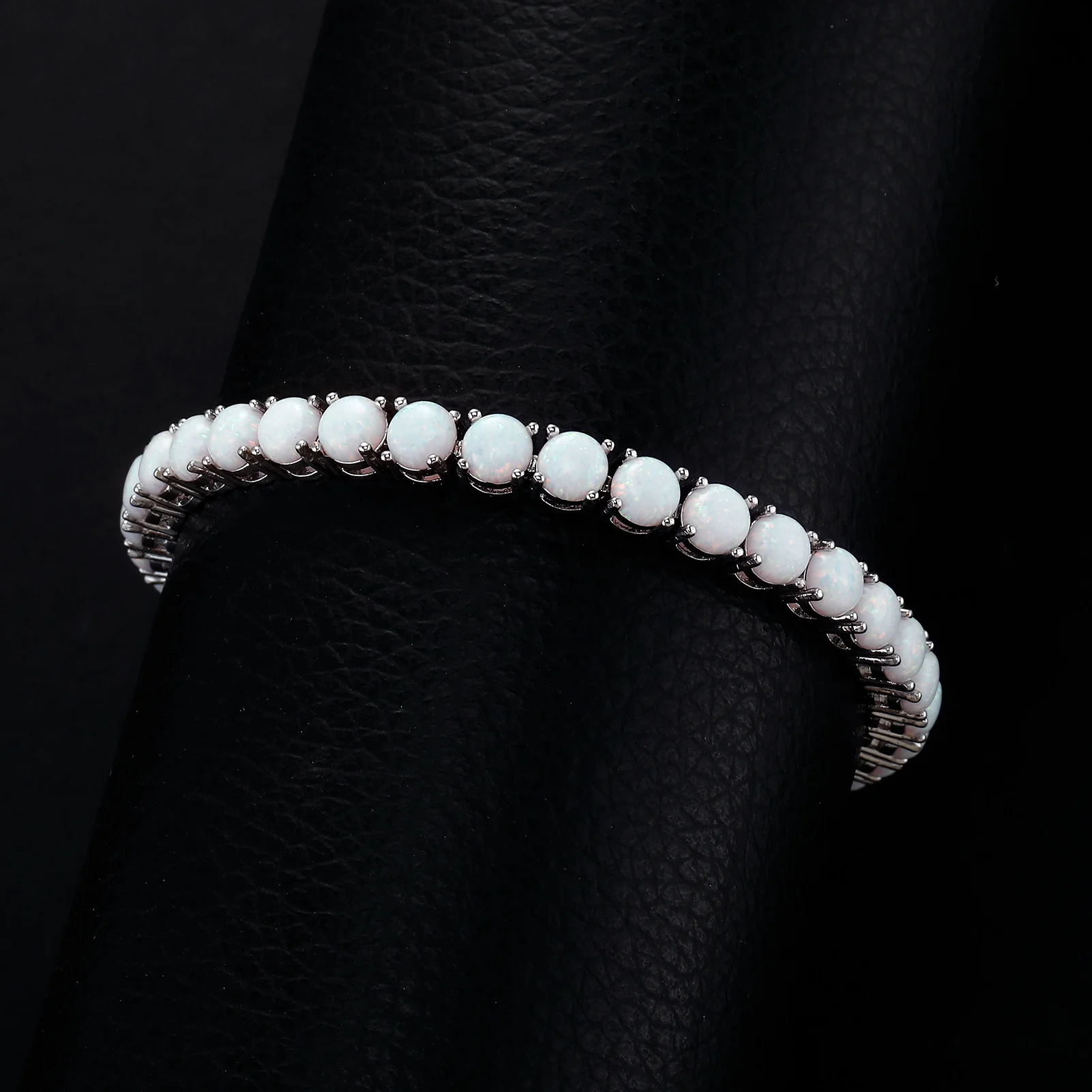 GUCY Natural Opal Tennis Bracelet for Women Round Stone Wristband Valentine Mother Day Christmas Fine Jewelry Beautiful Presents