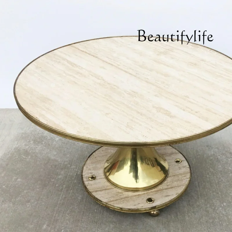 M Light Luxury Atmosphere Natural Travertine Coffee Table Living Room Creative Round Tea Table Modern Simple Nordic Designer