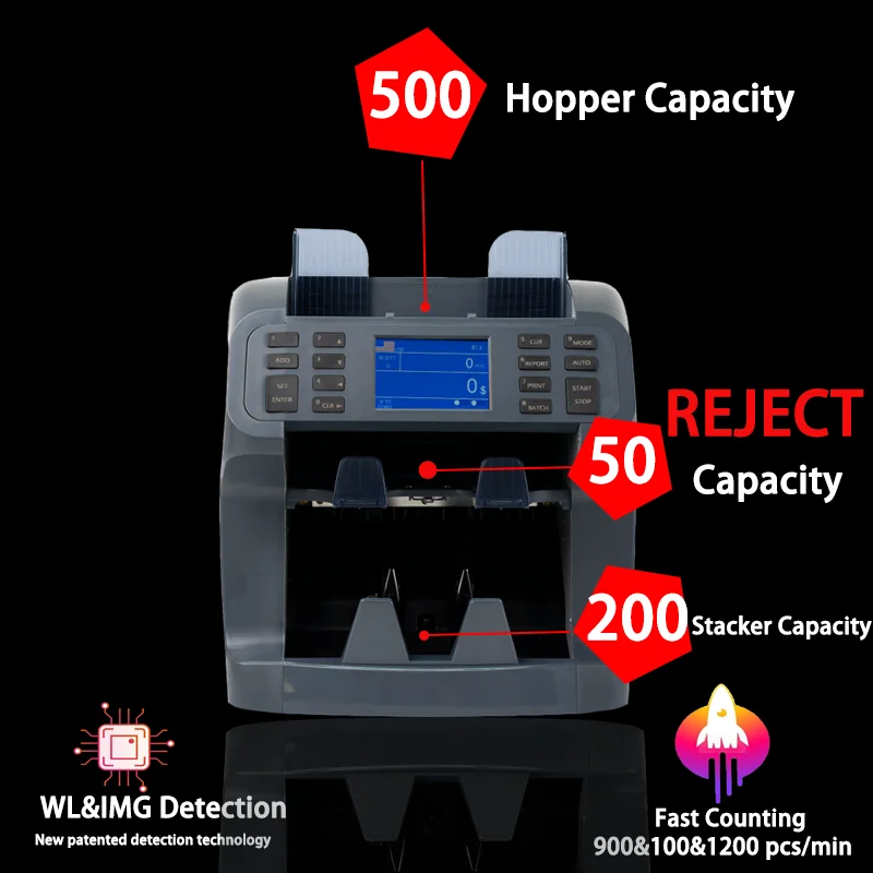 HUAEN H-8900 Licznik pieniędzy Wartość mieszana z sortownikiem, licznikiem rachunków, wykrywaczem IMG/WL/UV/MG/IR, sortowanie i wbudowany druk