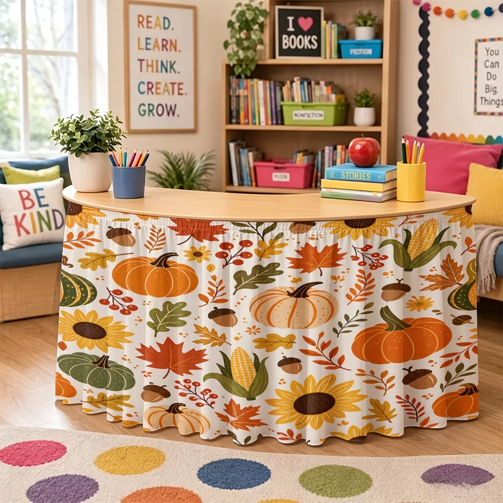 Halloween, Christmas, homecoming, party table dresses, 1-piece pumpkin, corn, sunflowers, and other printed elements