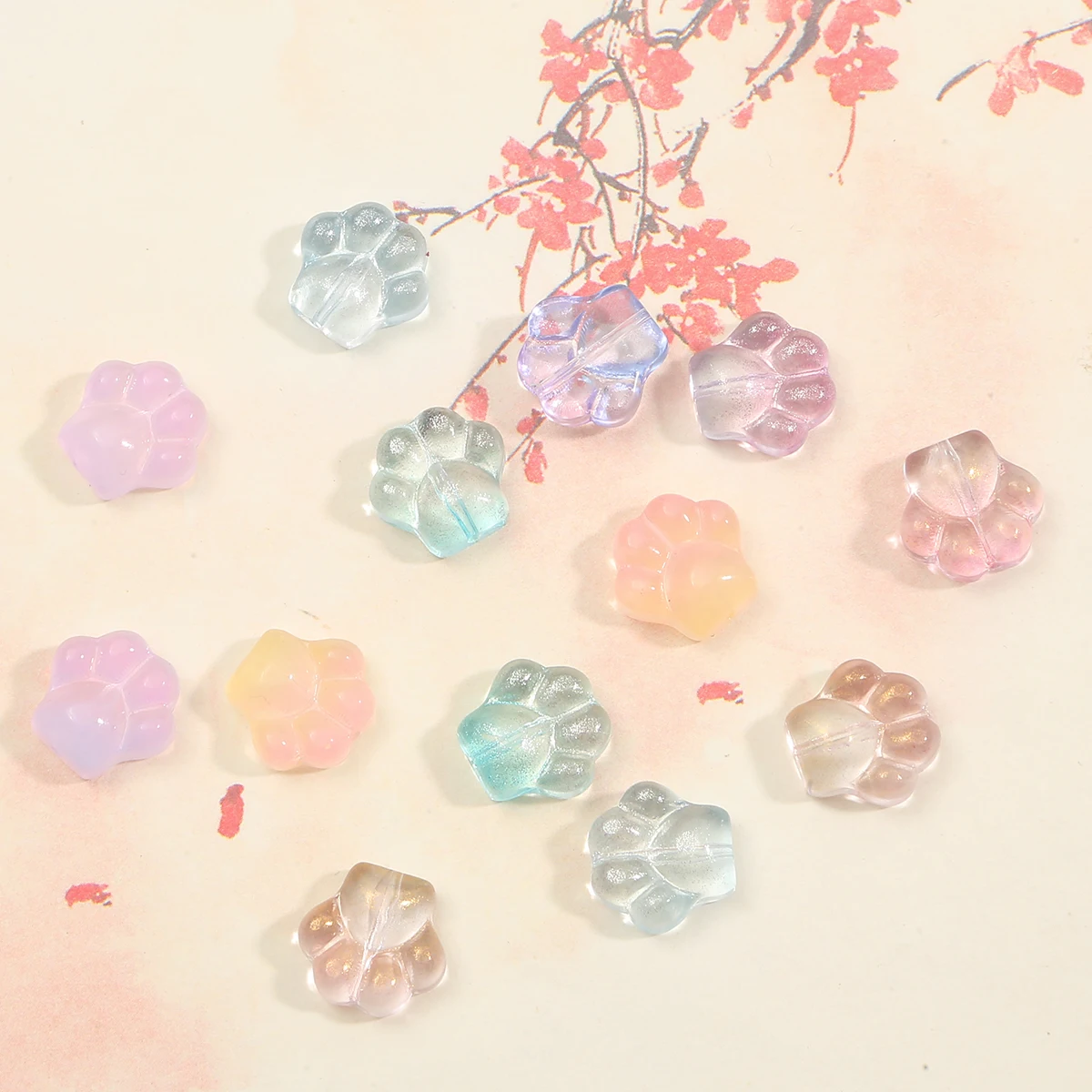 

10pcs 13x14mm Gradient Color Cute Cat Claw Shape Beads Glass Loose Beads Charms For Bracelet Necklace Jewelry Making Accessories