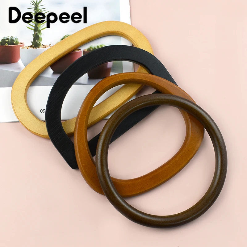 

2Pcs Solid Wooden Bags Handle Purse Frame Wrist Ring Handles for Women's Handbag Woven-Bag Handmade Sewing DIY Bag Accessories