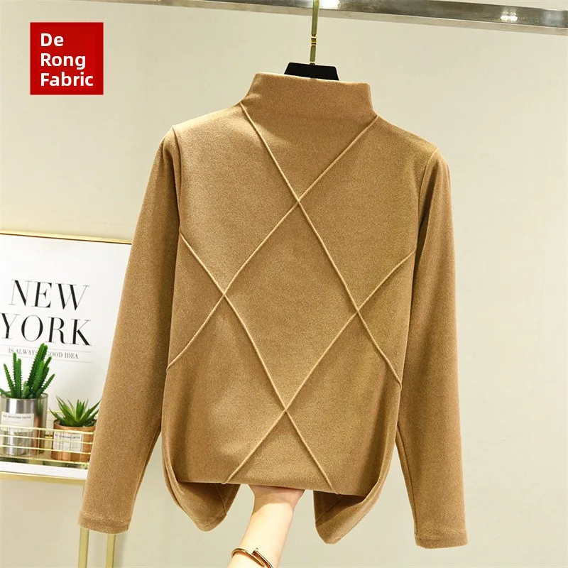 Women's Fleece Lined Half High Neck Long Sleeve Base Shirt Autumn Winter Thermal Cotton T-Shirt Brushed Soft Warm Base Layer Top