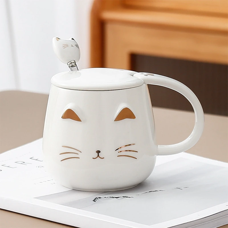 Cat Mug Cute Kitty Mug Novelty Coffee Mug Cup With Stainless Steel Spoon Gifts For Women Wife Mum Friend Teacher