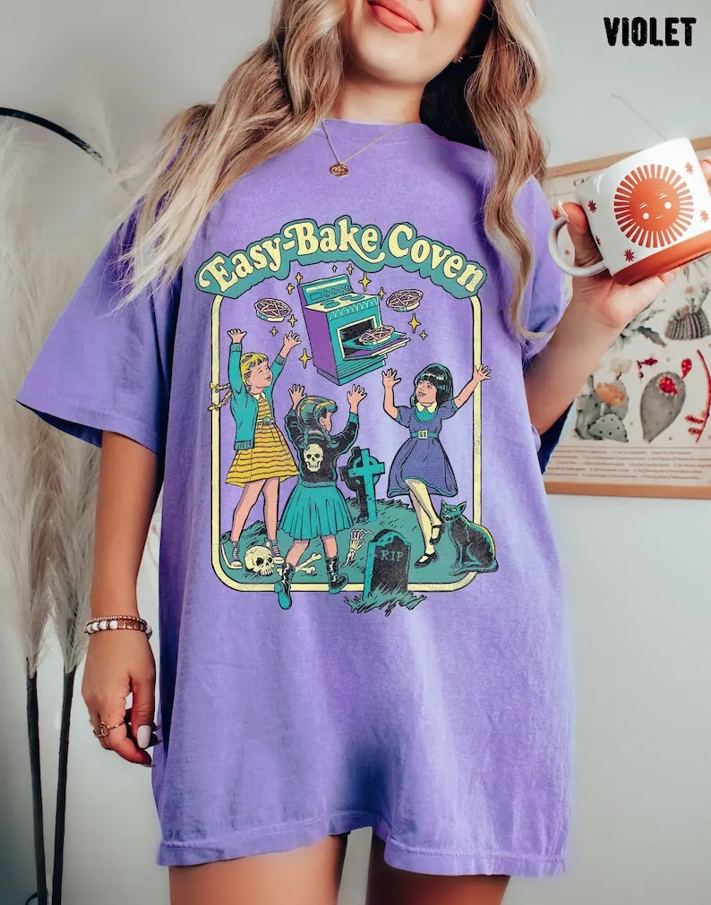 

Easy Bake Coven 90s Horror Movie Fan Oversized Vintage T Shirt Halloween Comfort Colors Plus Size Halloween Witchy Vibes