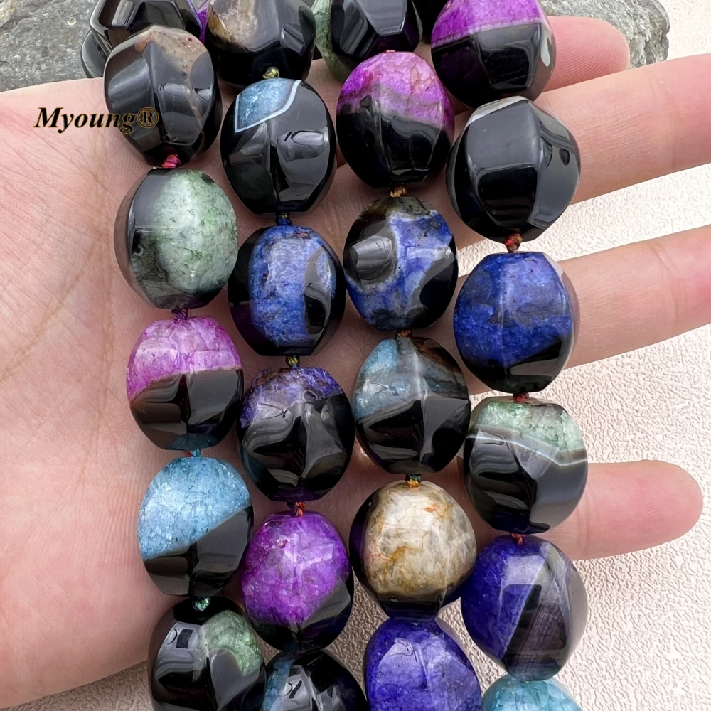 Large Faceted Multicolor Agates Quartzs Lantern Nugget Beads For DIY Earring Jewelry Making MY231159