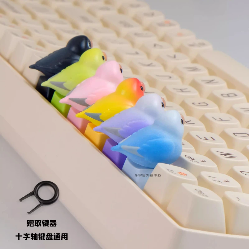 Custom Cute Colorful Peony Parrot Bird Keycaps Handmade Pet Keycap Original Resin Artisan Personalization Point Key Caps Gift