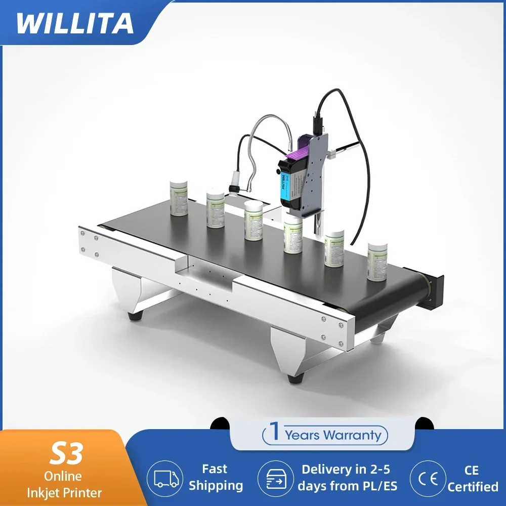 

Онлайн-термоструйный принтер WILLITA S3 с конвейерной лентой, автоматическая машина непрерывного кодирования для штрих-кода, даты истечения срока годности, QR-кода