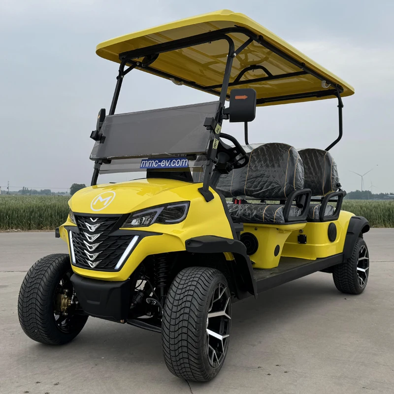 Yellow D type golf cart 2+2 seats 4 seats 6 seats electric off-road golf cart with bumper golf cart