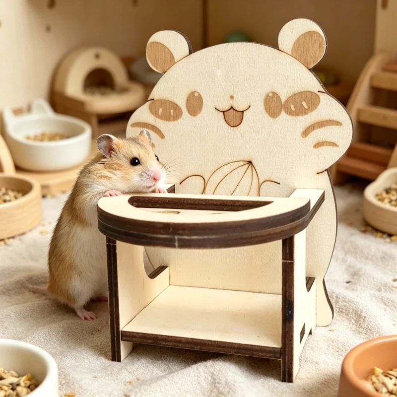 Hamster Wooden Dining Table Chair Cute Mini Furniture For Golden Bear Small Pet Feeding Toy Landscape Decor Photo Prop