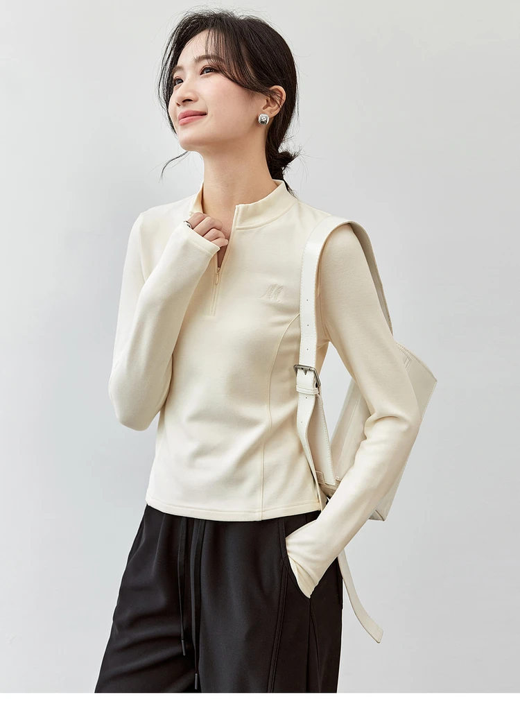 SENTUBILA Damen Strickpullover 2026 Herbst Halb-Reißverschluss Stehkragen Stickerei Oberteil Slim-Fit Elegante Damenbekleidung 143T56422 – Detail 19