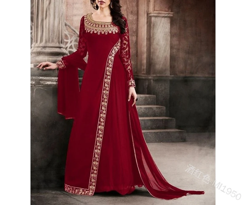 

Vintage Lace Long-sleeve Square-necked Irregular Lace Chiffon Dress Suitable for Muslim Abaya Moroccan Women's Robes in Dubai.