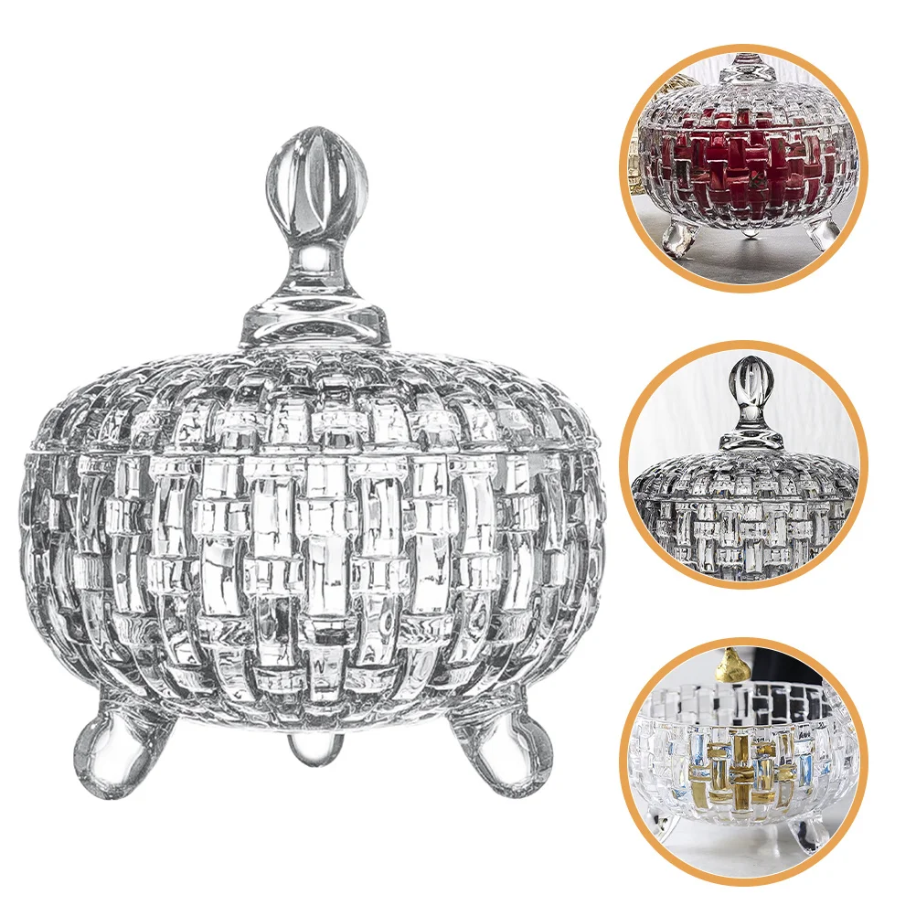 

Embossed Glass Jar Candy Jewelry Holder Transparent Kitchen Supplies Storage Embossed Glass Jar Household Jewelry Jars