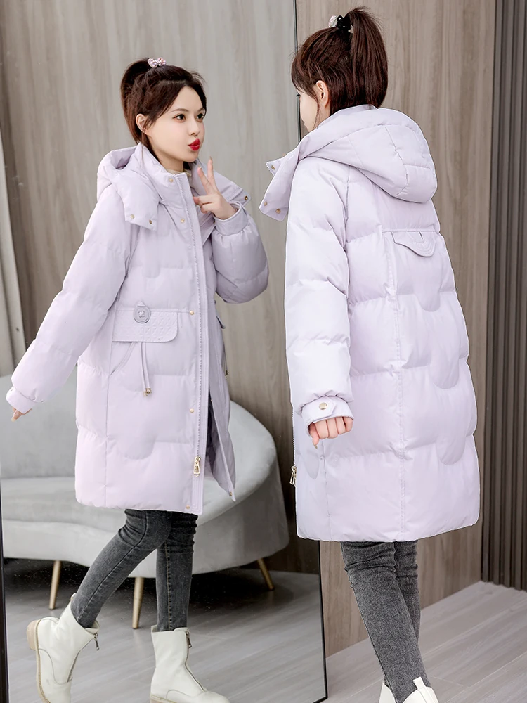 

Thiened Bla Gold down Cotton Jaet Women's Large Size Mid-Length Korean Sle Loose Cotton Clothes Winter New Bread Coat