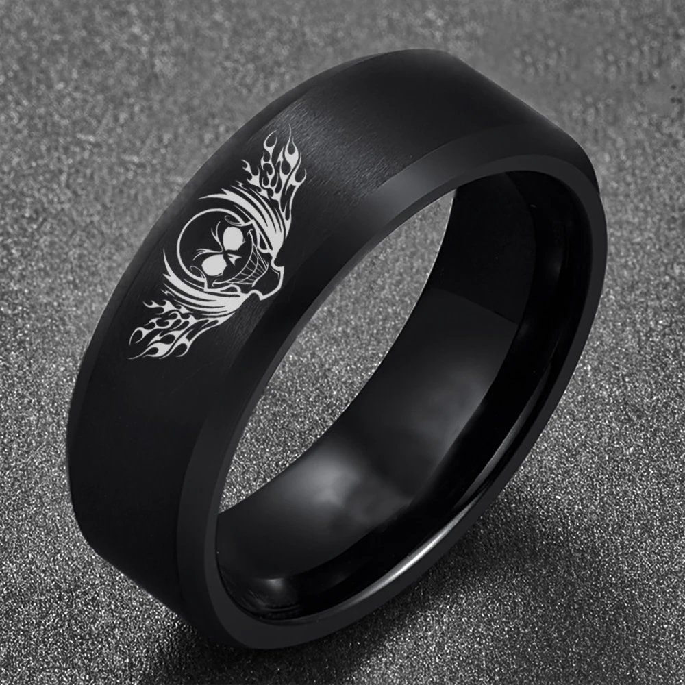 Black Cool Skull Cartoon Anime Stainless Steel Ring Role Play Pirate Fighter Unisexual Jewelry Accessories Gift