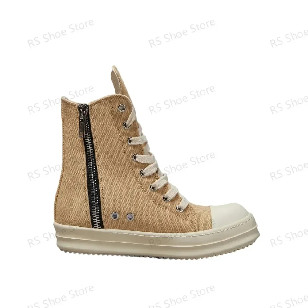 

Ro Luxury Khaki Canvas High Top Shoe Classic Design Shoes Men Sneaker Boot Zipper Women Ankle Boots Casual Sneakers