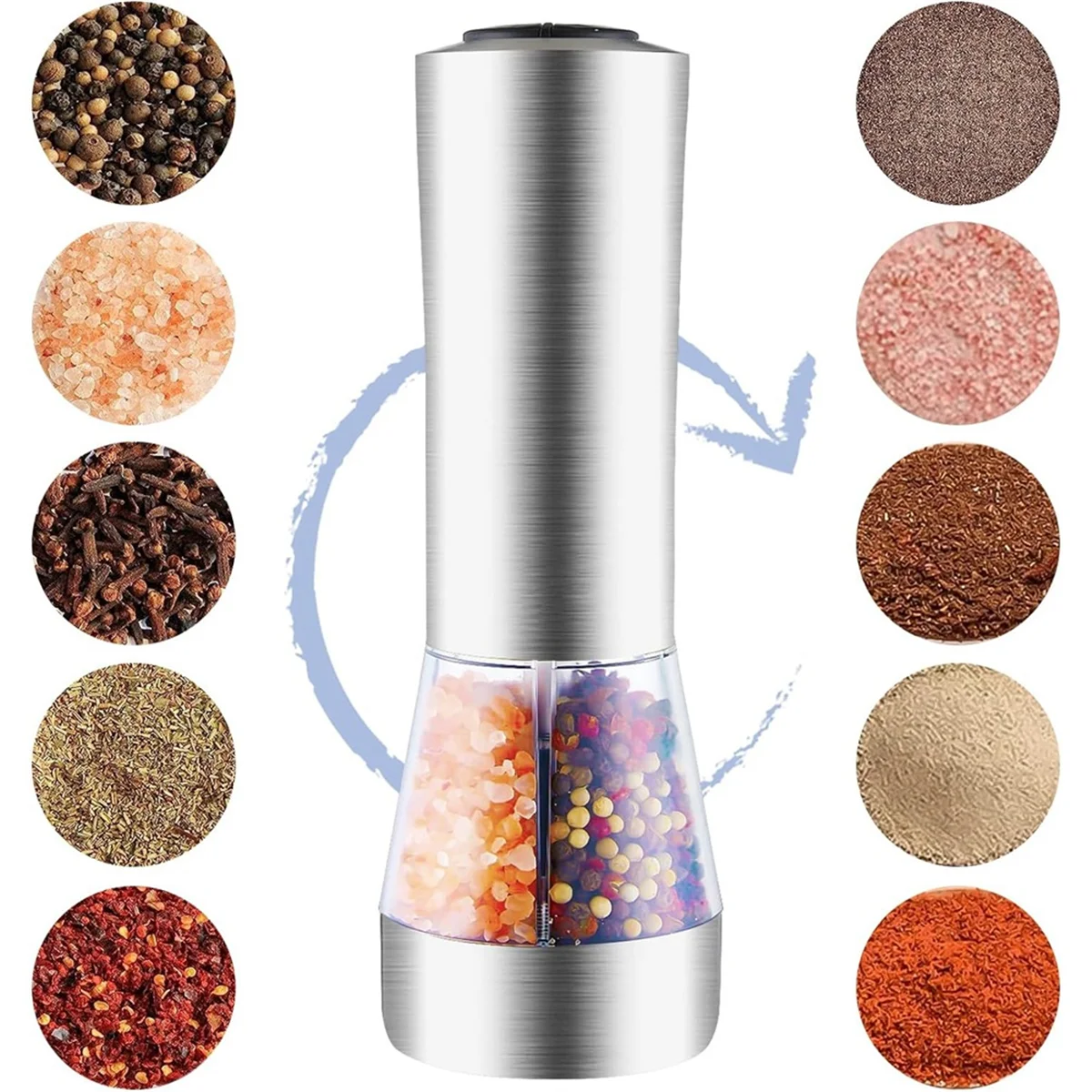 

BABP Electric Salt and Pepper Grinder Set, Refillable 2 in 1 Electric Salt and Pepper Grinder with Adjustable Coarseness