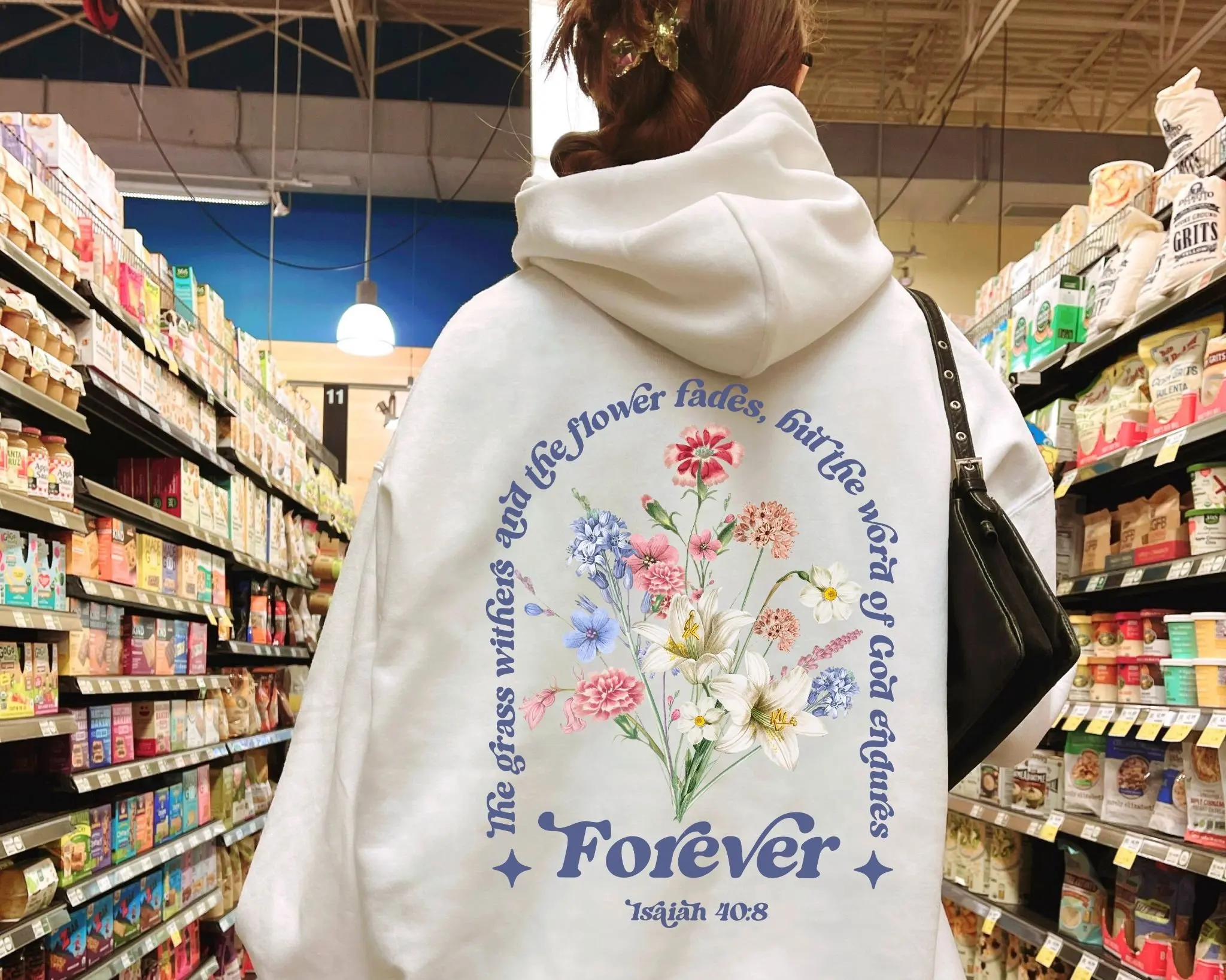 The Grass Withers and The Flower Fades But The Word of God Endures Slogan Women Hoodies Classy Retro Flowers Print Female Tops