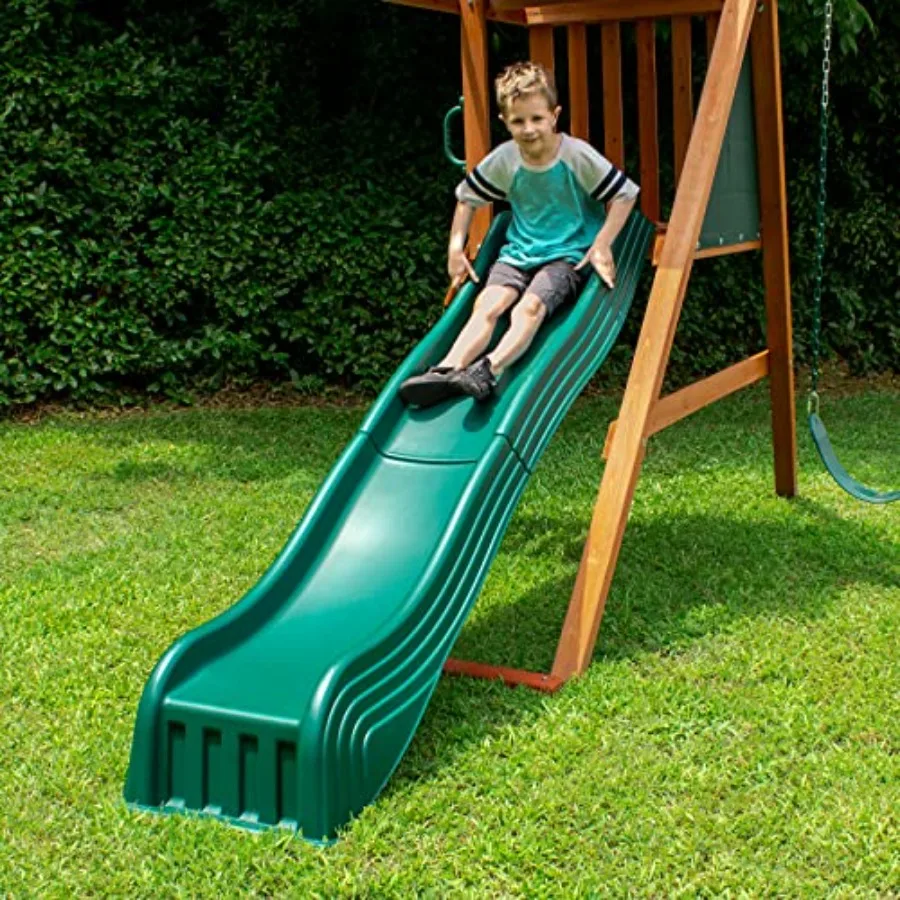 Two Piece Plastic Cool Wave Slide for Swing Sets- Swing Set Replacement Slide, Green
