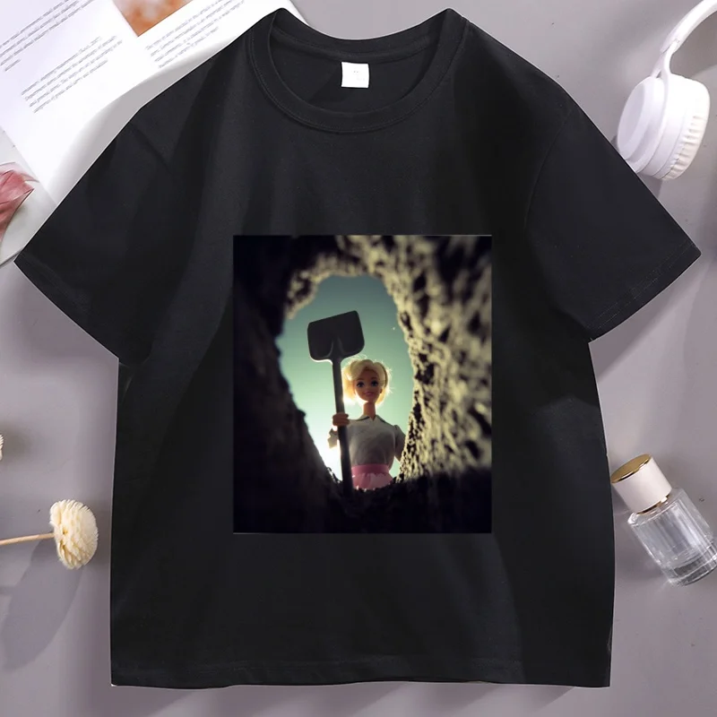 Funny Distressed Doll Face Meme T-Shirt Cotton Short Sleeve Round Neck Tshirt Casual Soft Round Neck T-shirts Mans Clothing