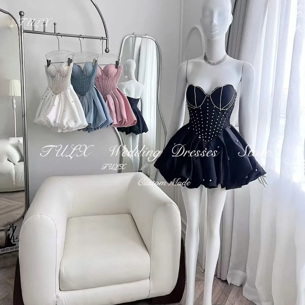 

TULX Sexy Sweetheart Beaded Prom Dresses Mini Short Evening Dresses For Women Above knee Pleat Formal Party Dress Customized