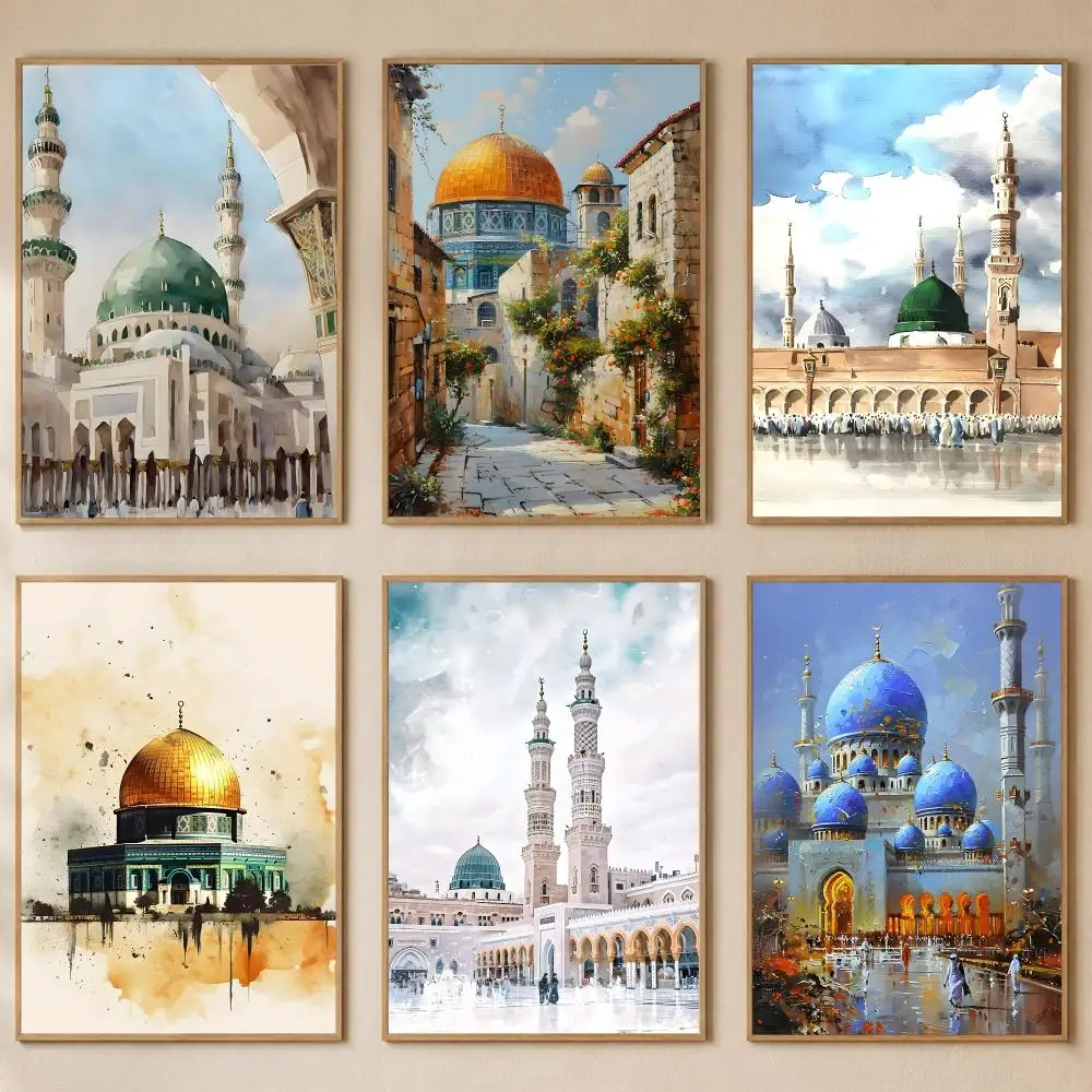 Islamic Art Al-Masjid an-Nabawi Poster PP Self-Adhesive Bedroom Gaming Cafe/Bar Vintage Aesthetic Decor Ideal Gift