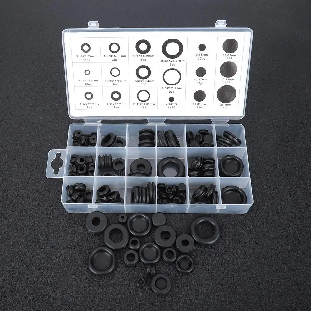 125Pcs Rubber Grommet Set for Electrical Wire Harnesses - Sealing Gaskets & Protective Washers for Auto Use