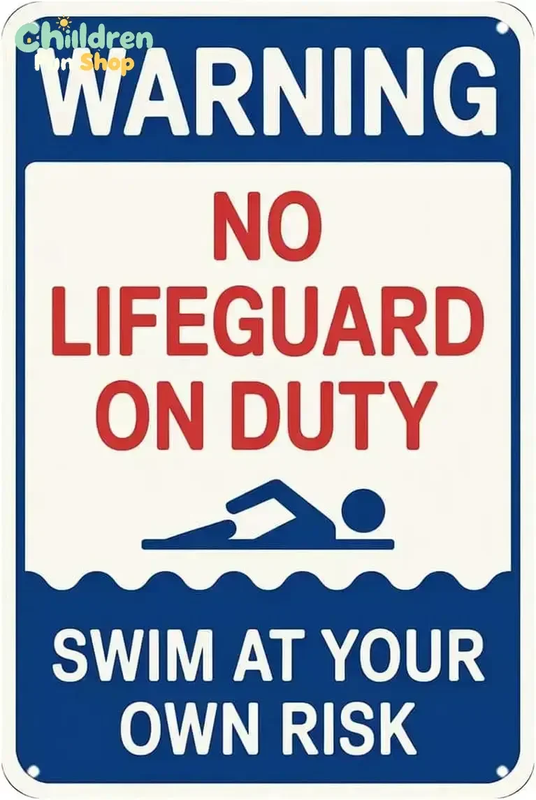 No Lifeguard On Duty Swim At Your Own Risk Tin Sign Warning Pool Sign Vintage Metal Signs Wall Decor for Kitchen Bar Cafe Bed