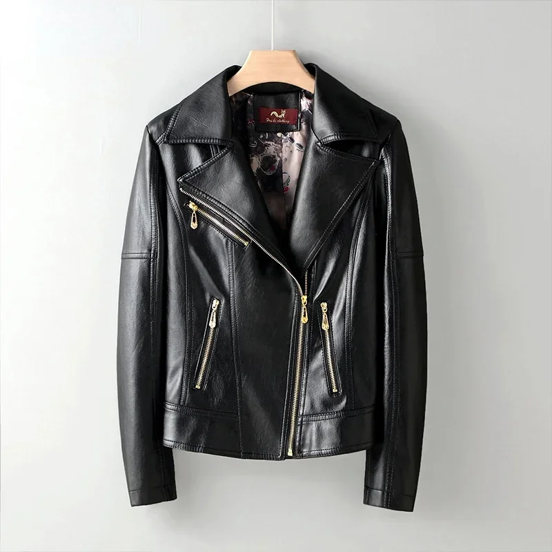 Faux Leather Jackets Autumn Winter Women Thin Lapel Zipper Casual Punk Jackets Locomotive Style Coats Cool Fashion Leather Wear