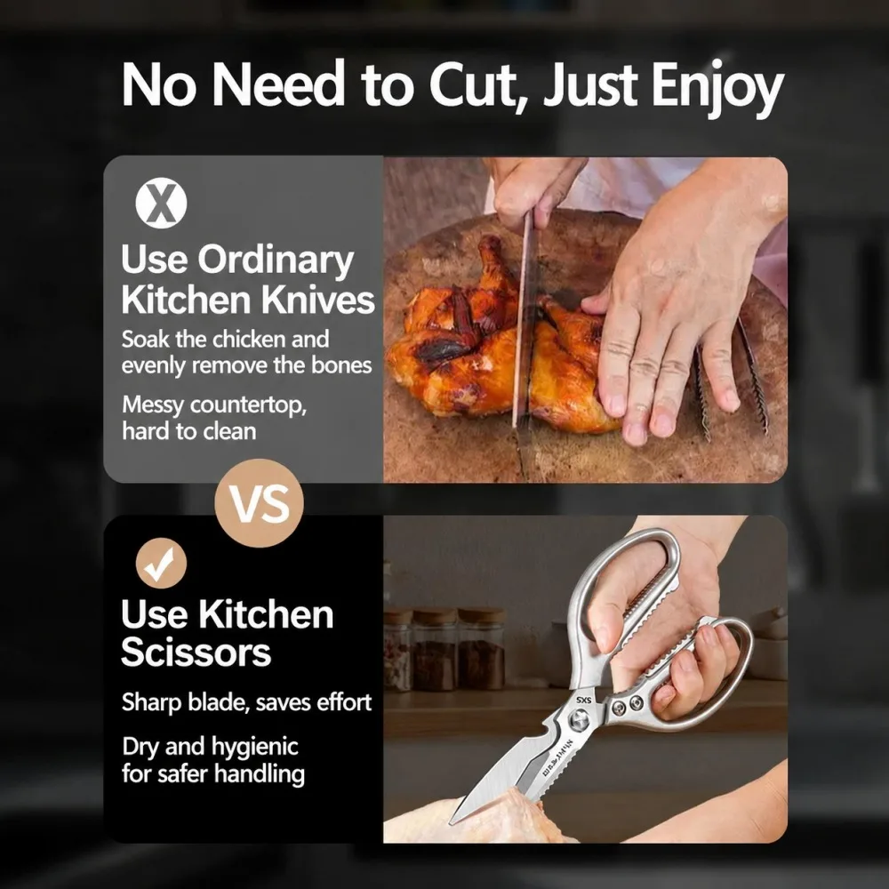 Stainless Steel Kitchen Scissors Multifunctional Chicken Bone Scissors Shear Fish Duck Cut Chef Professional Scissors Knife Tool