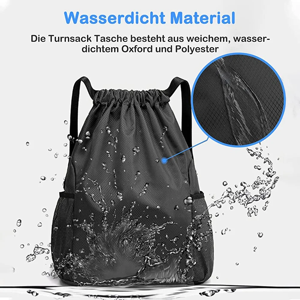 Bolsa de gimnasio impermeable con bolsillo interior con cremallera, bolsa de gimnasio Hipster, mochila forrada con cordón ajustable