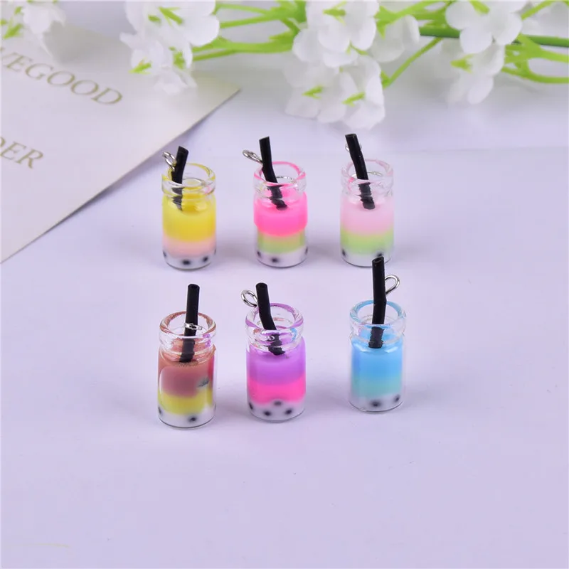 Send In Pair  12pcs/pack Funny Color Boba Milk Drink Glass Bottle  Earring Charms for Jewelry Making  DIY Craft  28x10mm