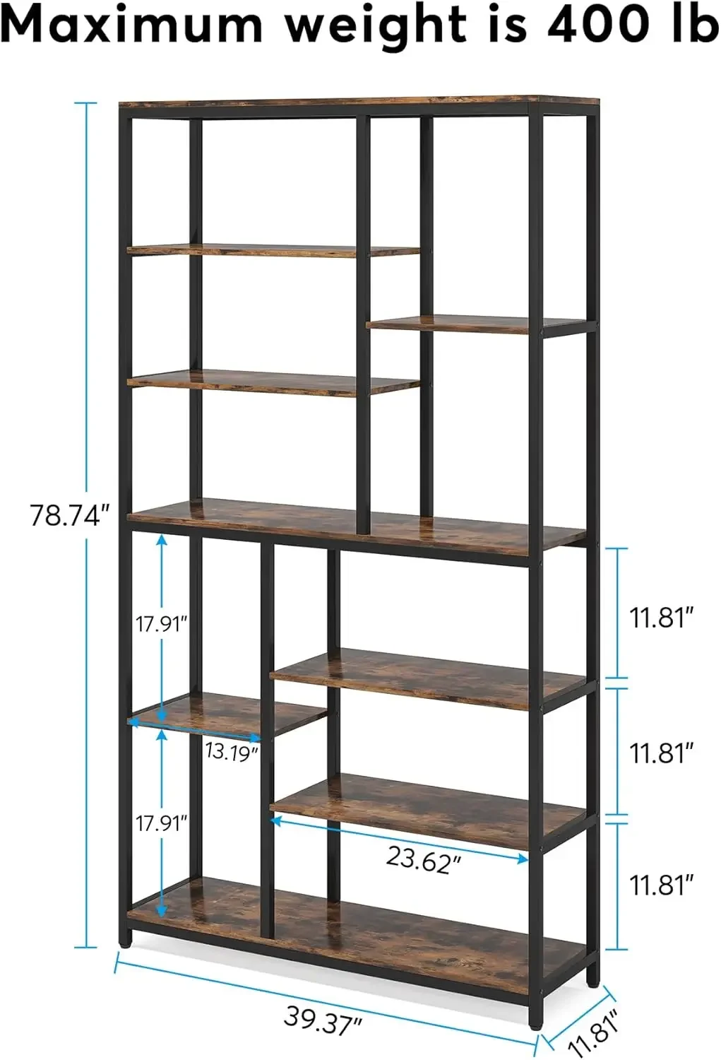 79 inches Tall Bookshelf Bookcase, 8-Tier Staggered Bookcase, Modern Freestanding Open Book Shelves, Wide Wood Etagere