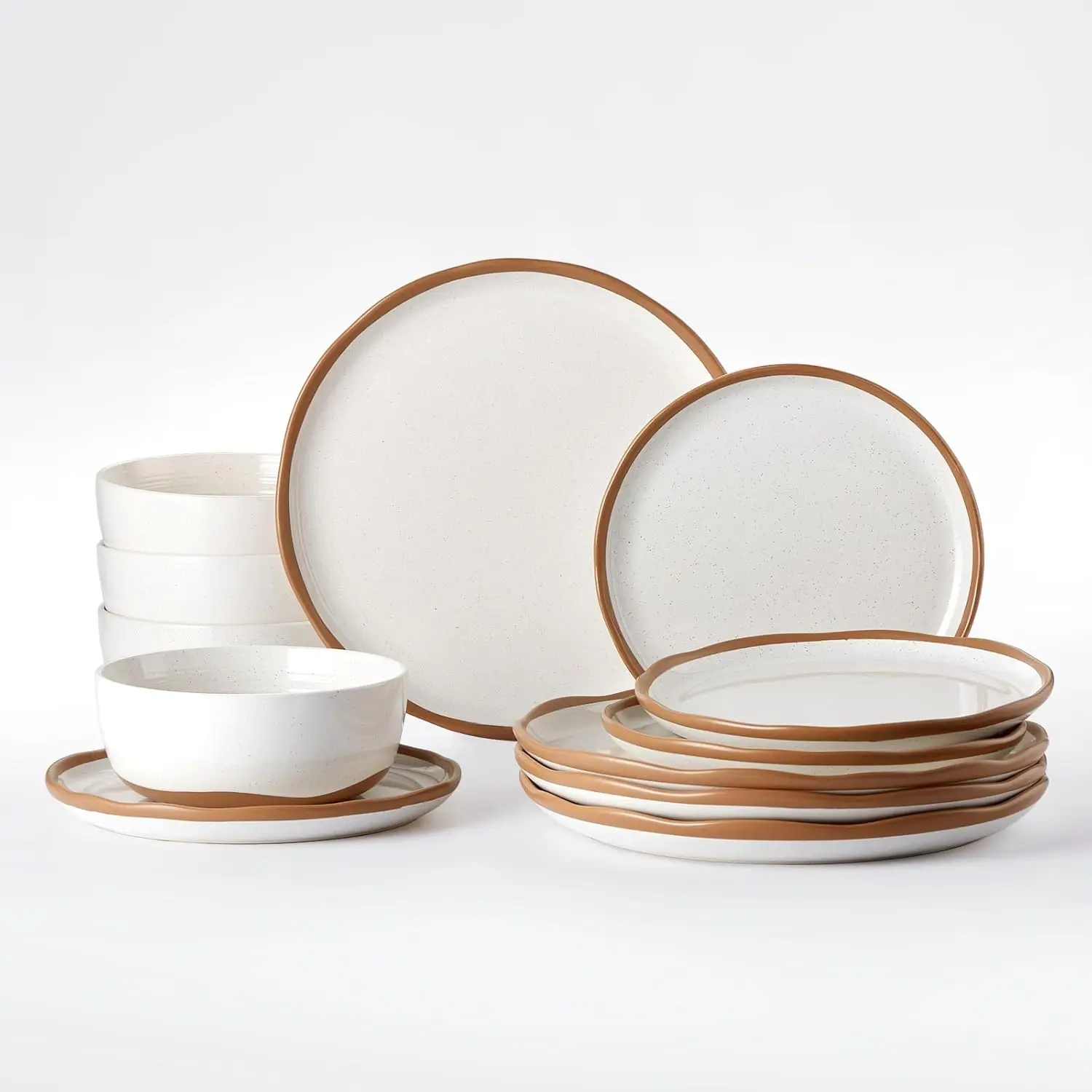 

Plates and Bowls Set, 12 Pieces Farmhouse Ceramic Dinnerware Sets, Scratch Resistance, Dishwasher Microwave Safe, Vanill