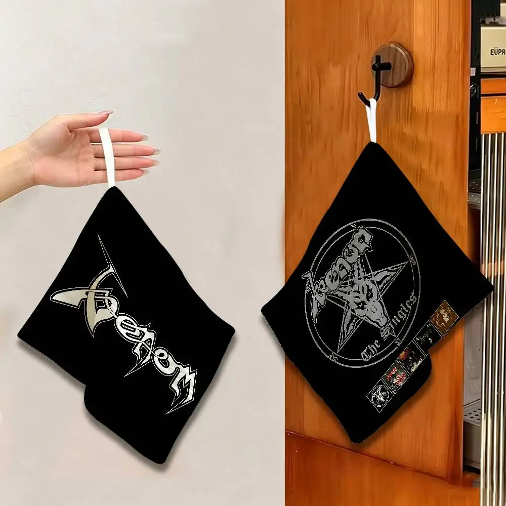 V-Venoms Black Metal Band Hanging Kitchen Towel, Polyester Cotton Material, Wear Resistant Hand Wiping Towel for Home