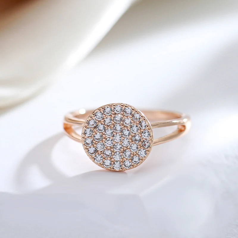 JULYDREAM Full Sparkling White Zircon Round Geometric Finger Rings for Women Wedding Accessories 585 Gold Color Trendy Jewelry