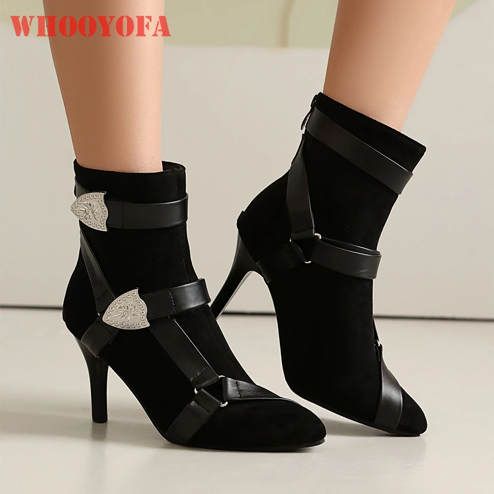 

2025 New Fall Novelty Black Red Women Ankle Boots Sexy Pointed Toe High Heels Lady Party Shoes Plus Big Size 11 43 46