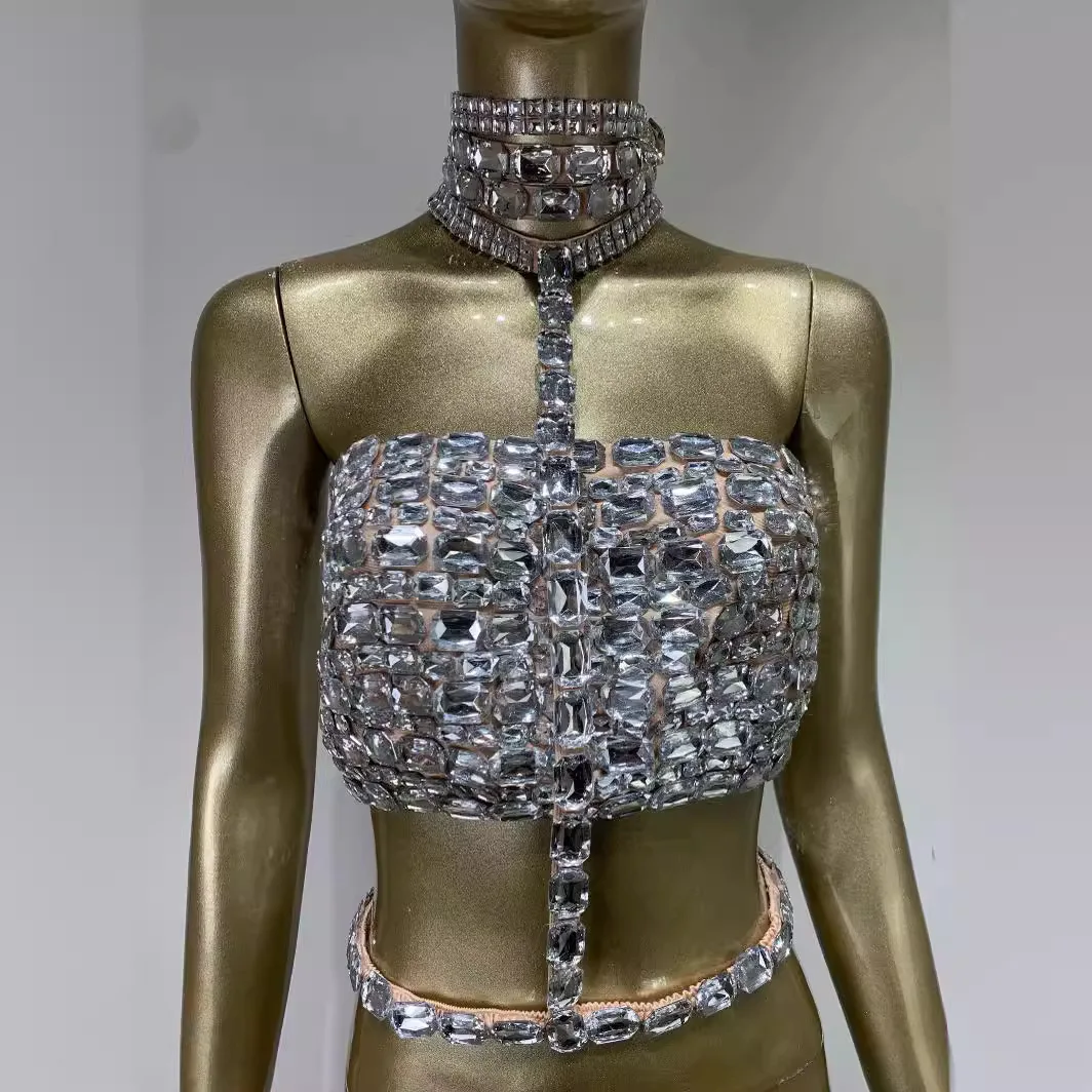

Luxury Rhinestone Top Sparkling Party Wear Fashion Neckline Dinner Outfit Performance Clubwear Party High-End Performance Dress
