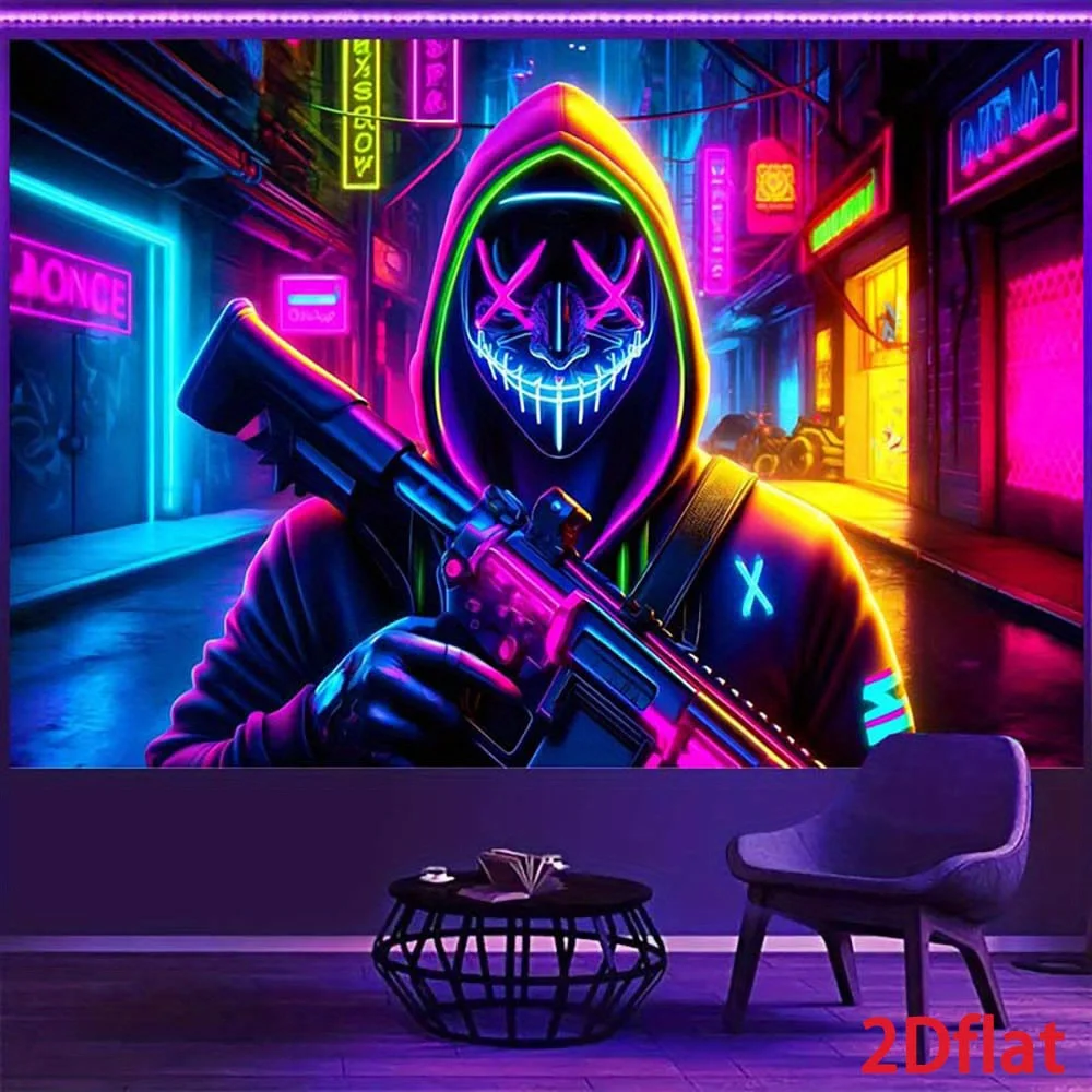 Neon Hacker Wall Tapestry Cyberpunk Art Decor for Room Bedroom