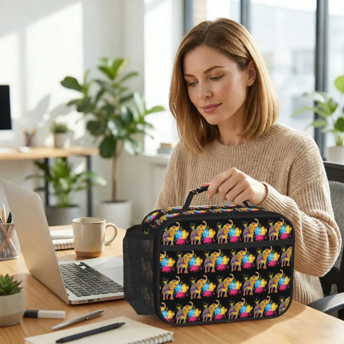 Happy Holi Festival India Color Elephant Insulated Lunch Bag for Kids School Cooler Thermal Food Box Tote Lunch Boxes Container