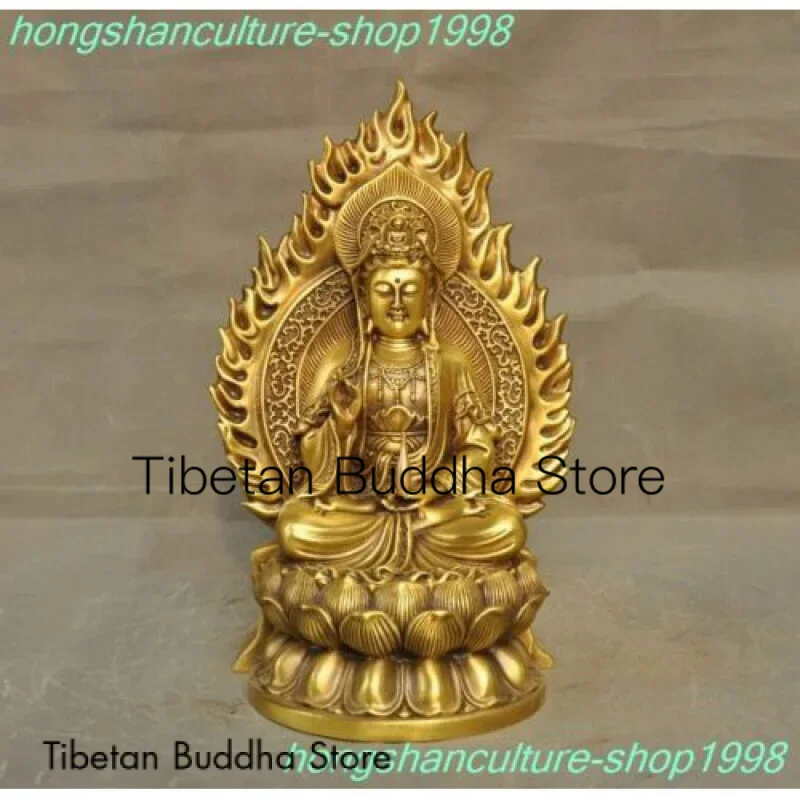 

China Buddhism temple brass Carved Kwan-Yin GuanYin Buddha goddess statue